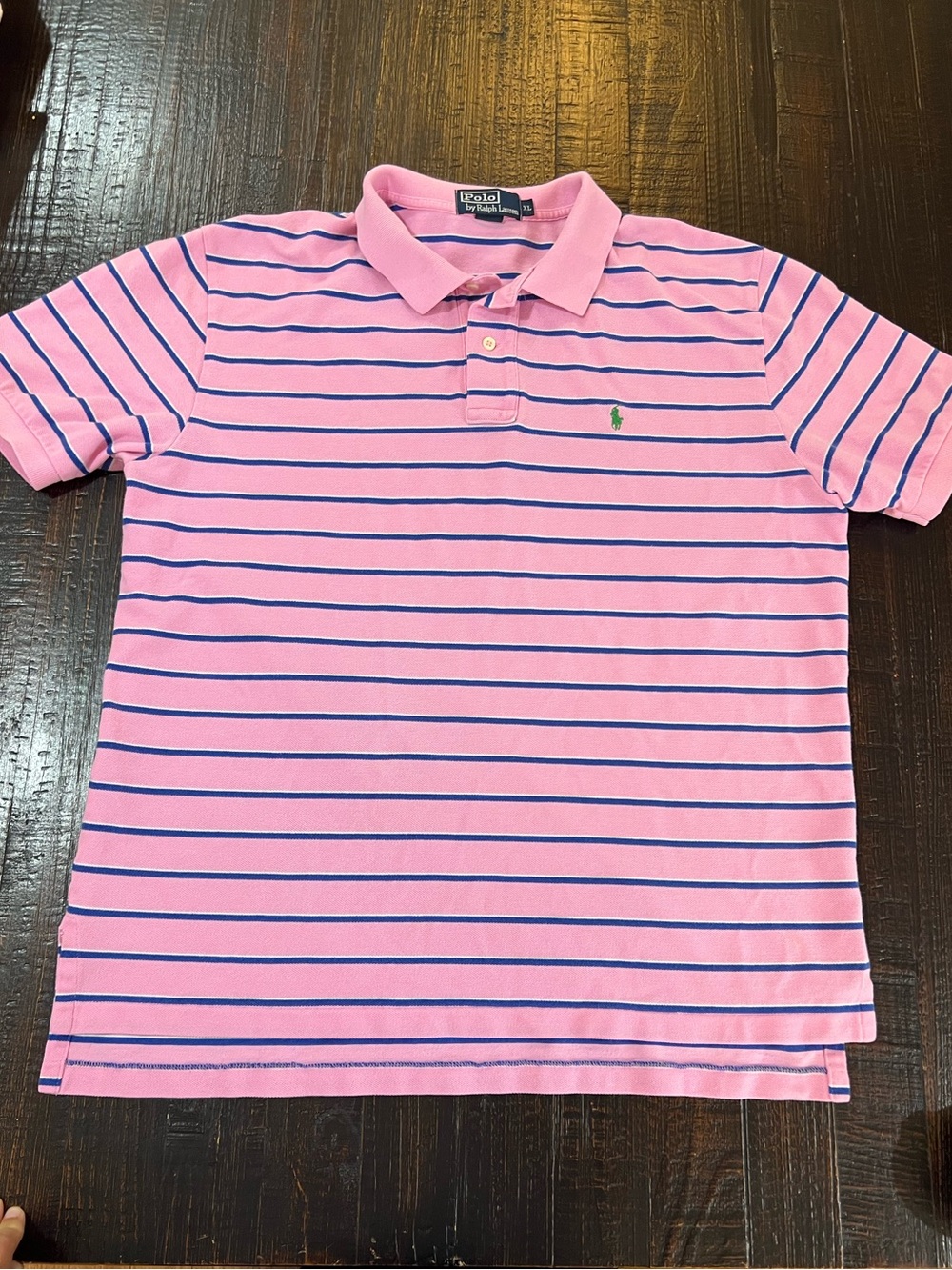 Vintage Polo Ralph Lauren Polo Shirt Mens XL Pink Stripe Cotton Pique Preppy